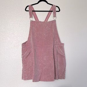 Pink and black striped denim overall dress, size 2X and 3X